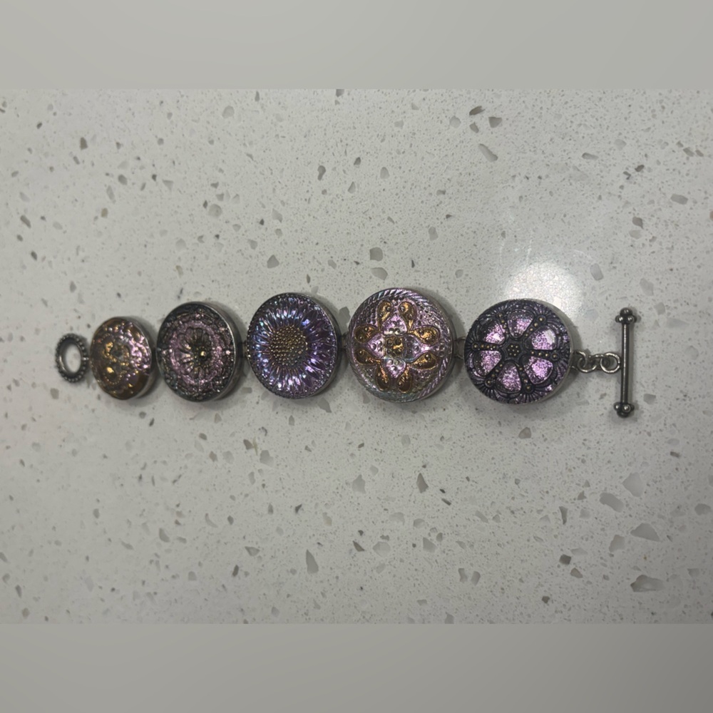 Stunning Vintage German Sterling Silver and Glass Button Bracelet